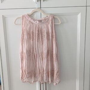 Pink Sleeveless Silk Embroidered Top